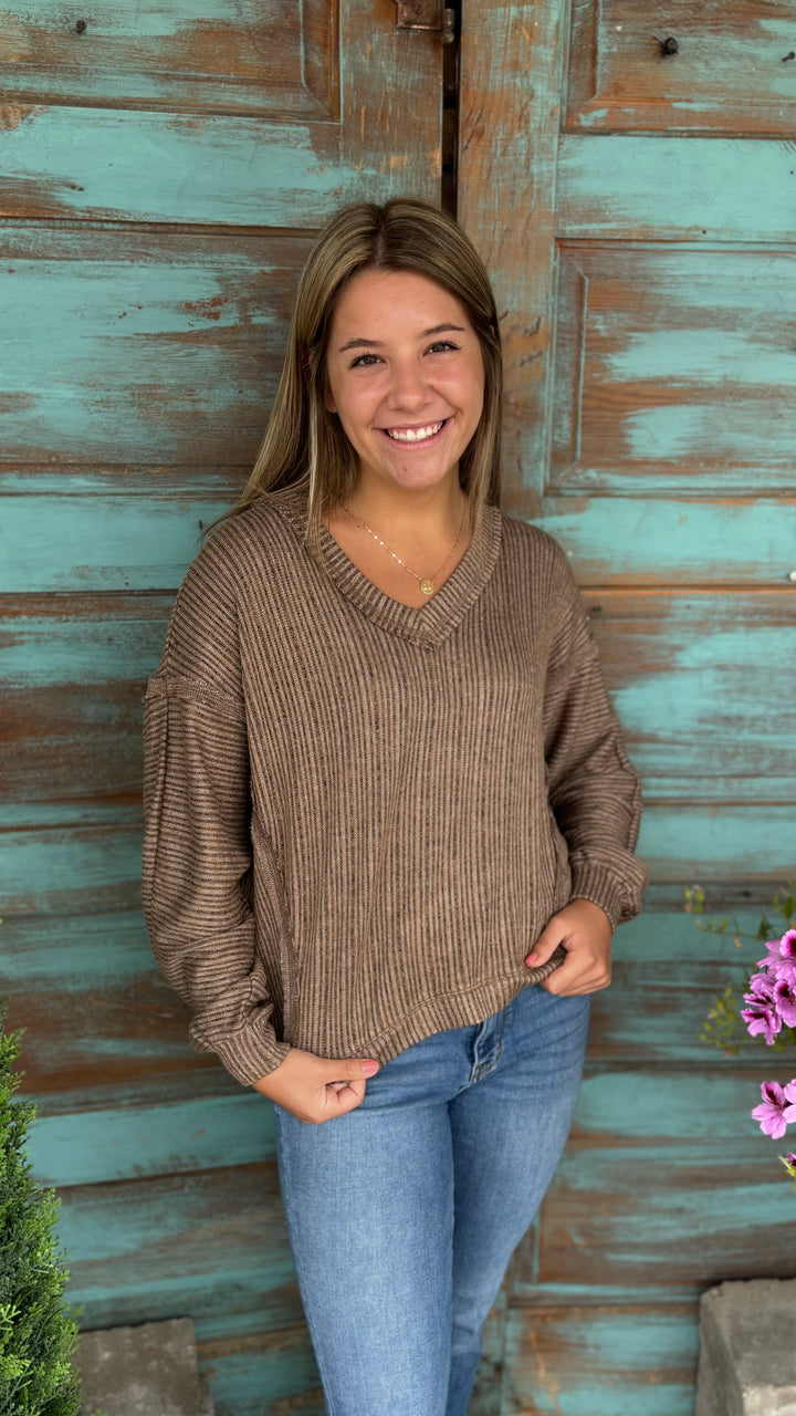 Destiny V-Neck Knit Top-Sweaters-Blu Pepper-Evergreen Boutique, Women’s Fashion Boutique in Santa Claus, Indiana