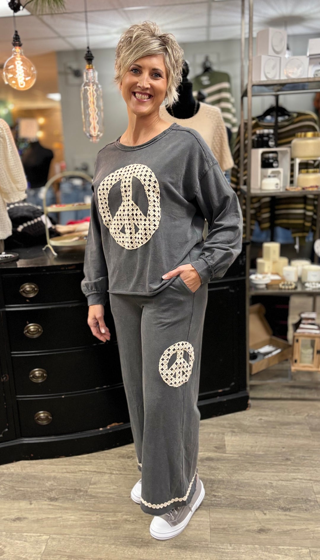 Penelope Lace Peace Top-Sweatshirts-Umgee-Evergreen Boutique, Women’s Fashion Boutique in Santa Claus, Indiana