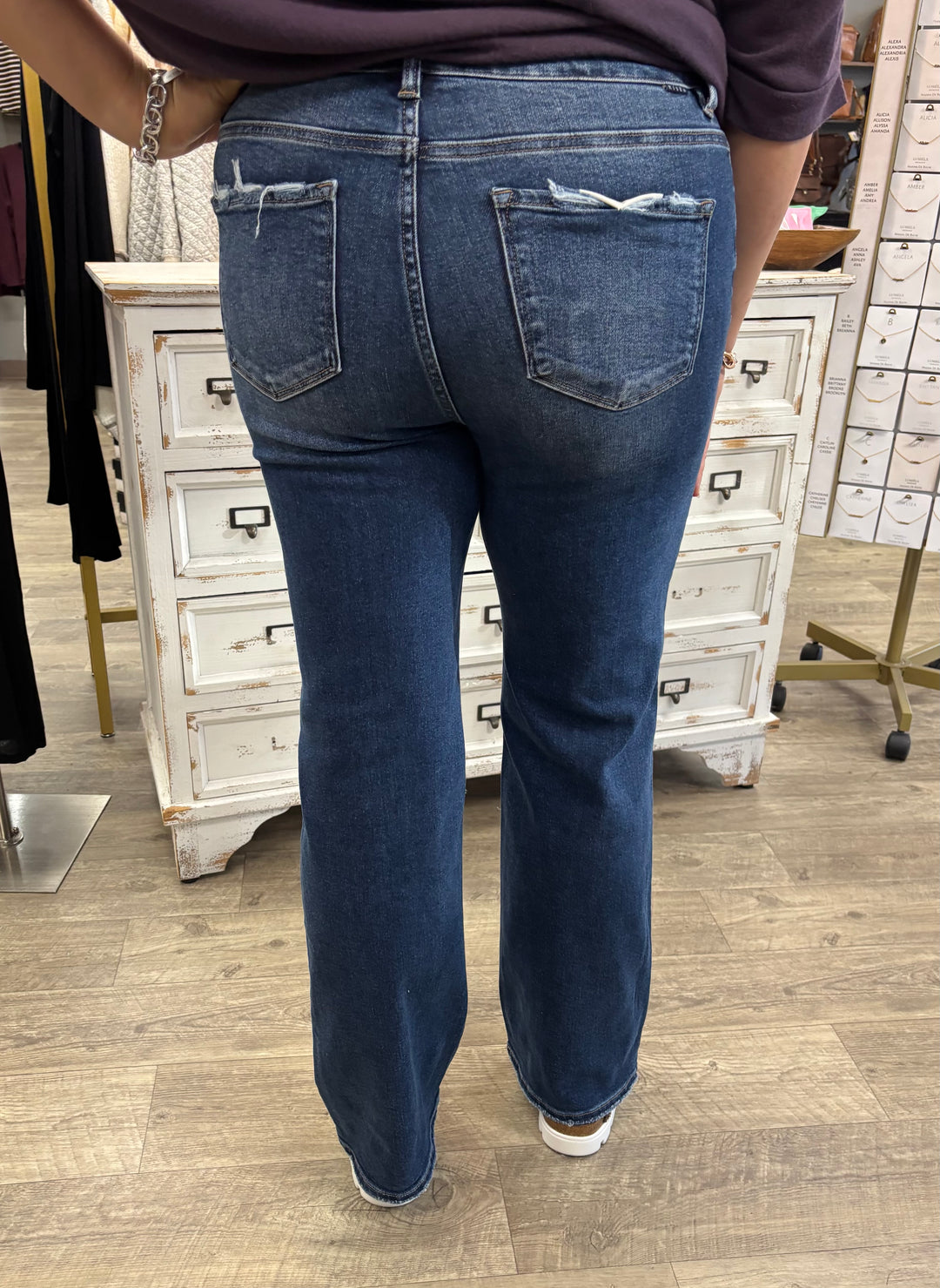 Risen High Waist Straight Leg Jeans