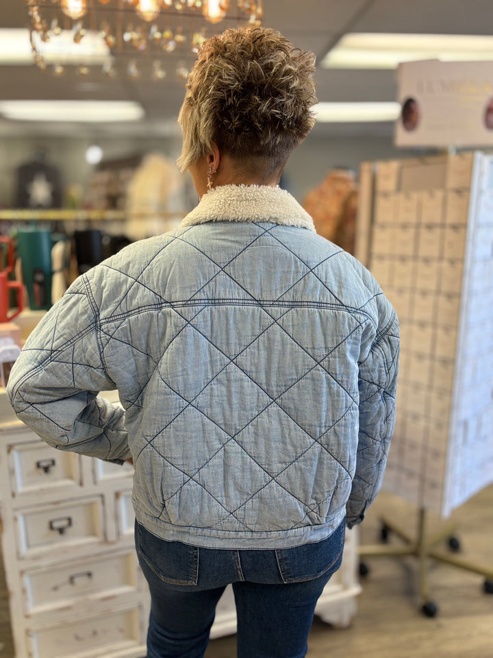 Quilted Chill Sherpa Collar Denim Jacket