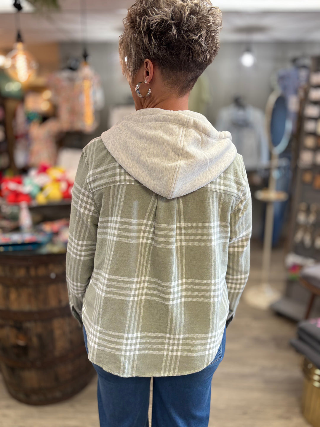 Olive Grove Long Sleeve Plaid Top