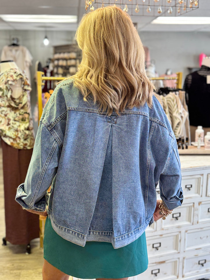 Fit Check Oversized Denim Jacket-Tops-Sewn & Seen-Evergreen Boutique, Women’s Fashion Boutique in Santa Claus, Indiana