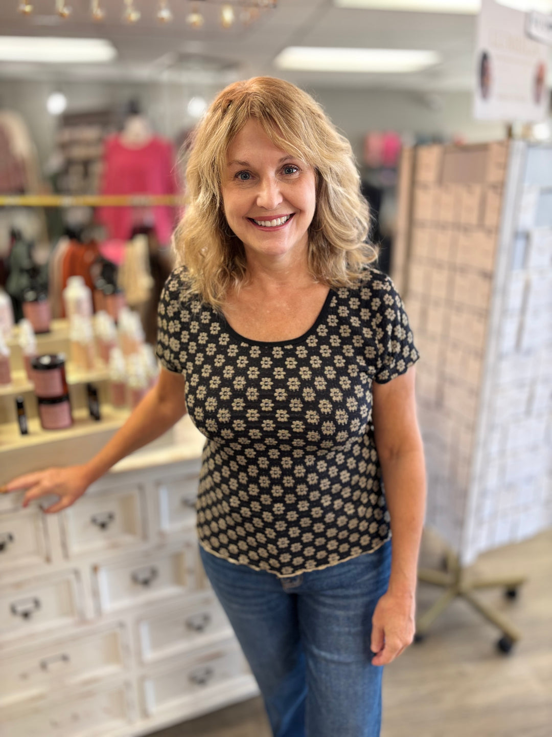 Eclipse Bloom Mesh Top-Tops-Hem & Thread-Evergreen Boutique, Women’s Fashion Boutique in Santa Claus, Indiana