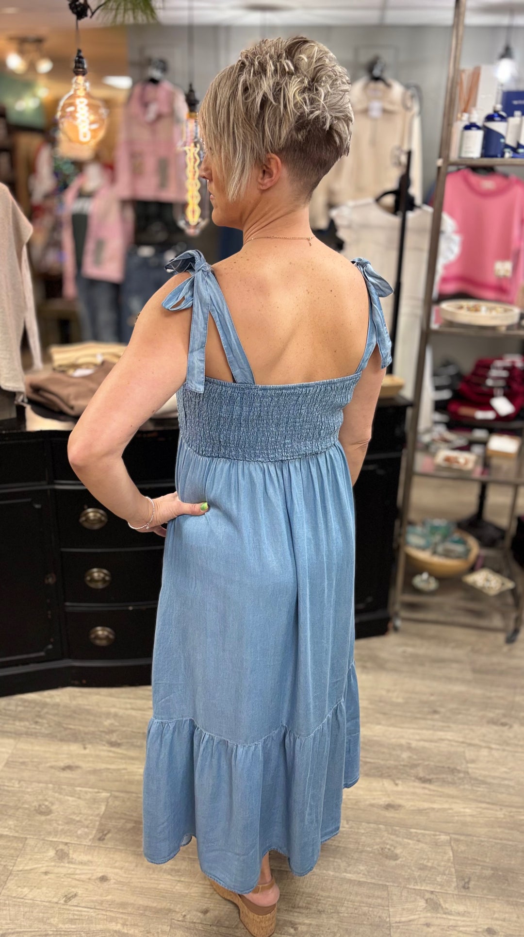 All Tied Up Chambray Dress – Evergreen Boutique - Main Image