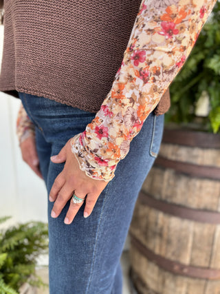 Petal To The Metal Mesh Floral Top-Tops-Hem & Thread-Evergreen Boutique, Women’s Fashion Boutique in Santa Claus, Indiana