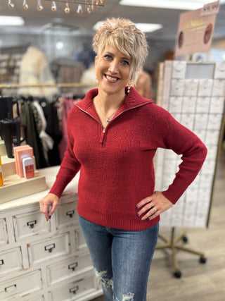 Zip It Up Half Zip Sweater-Tops-Zenana-Evergreen Boutique, Women’s Fashion Boutique in Santa Claus, Indiana