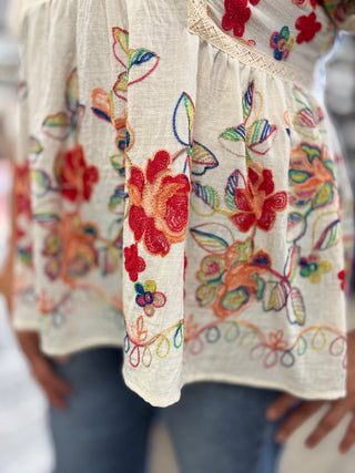 Embroidered Puff Sleeve Top