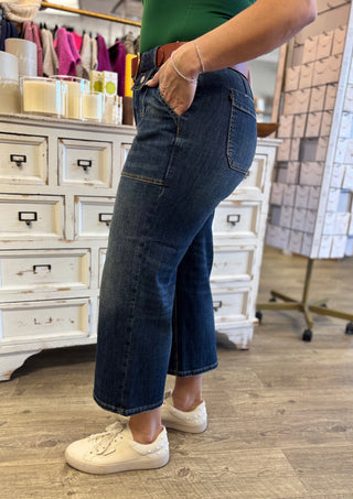 Judy Blue Lucky Break Wide Crop Utility Jeans