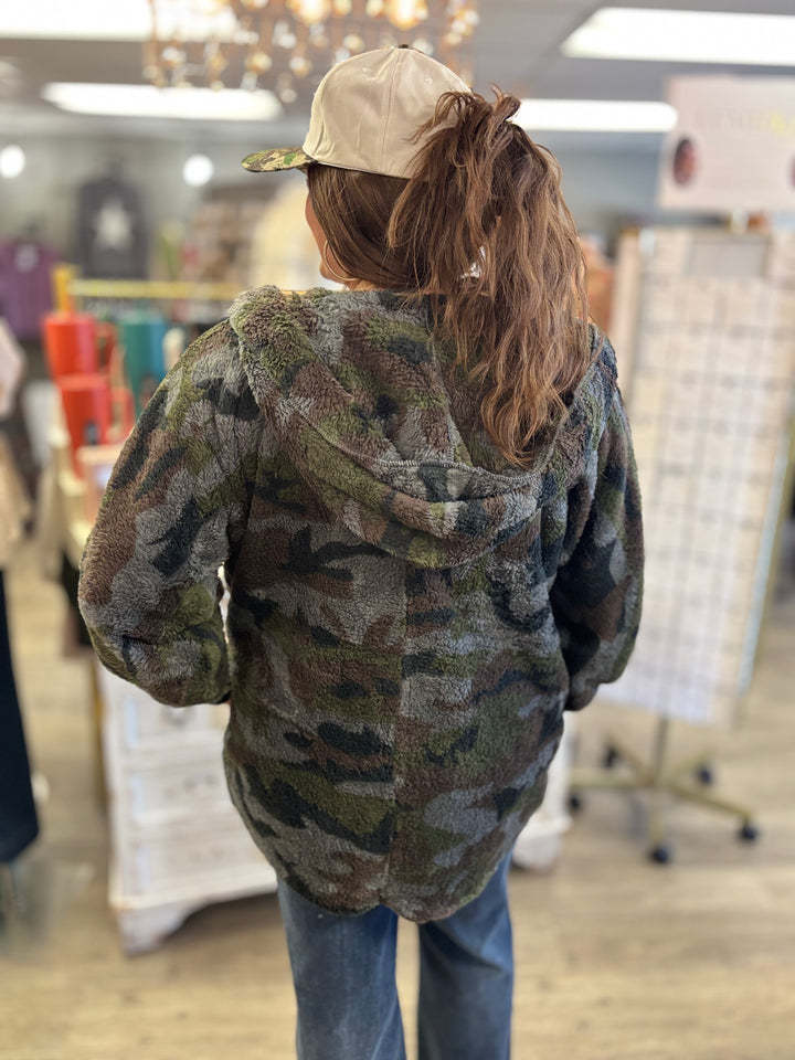 Camo Nights Sherpa Jacket-Tops-Hem & Thread-Evergreen Boutique, Women’s Fashion Boutique in Santa Claus, Indiana
