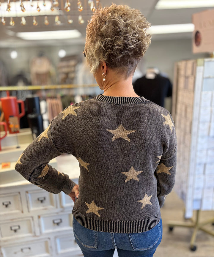 Vintage Washed Star Sweater-Tops-So Me-Evergreen Boutique, Women’s Fashion Boutique in Santa Claus, Indiana