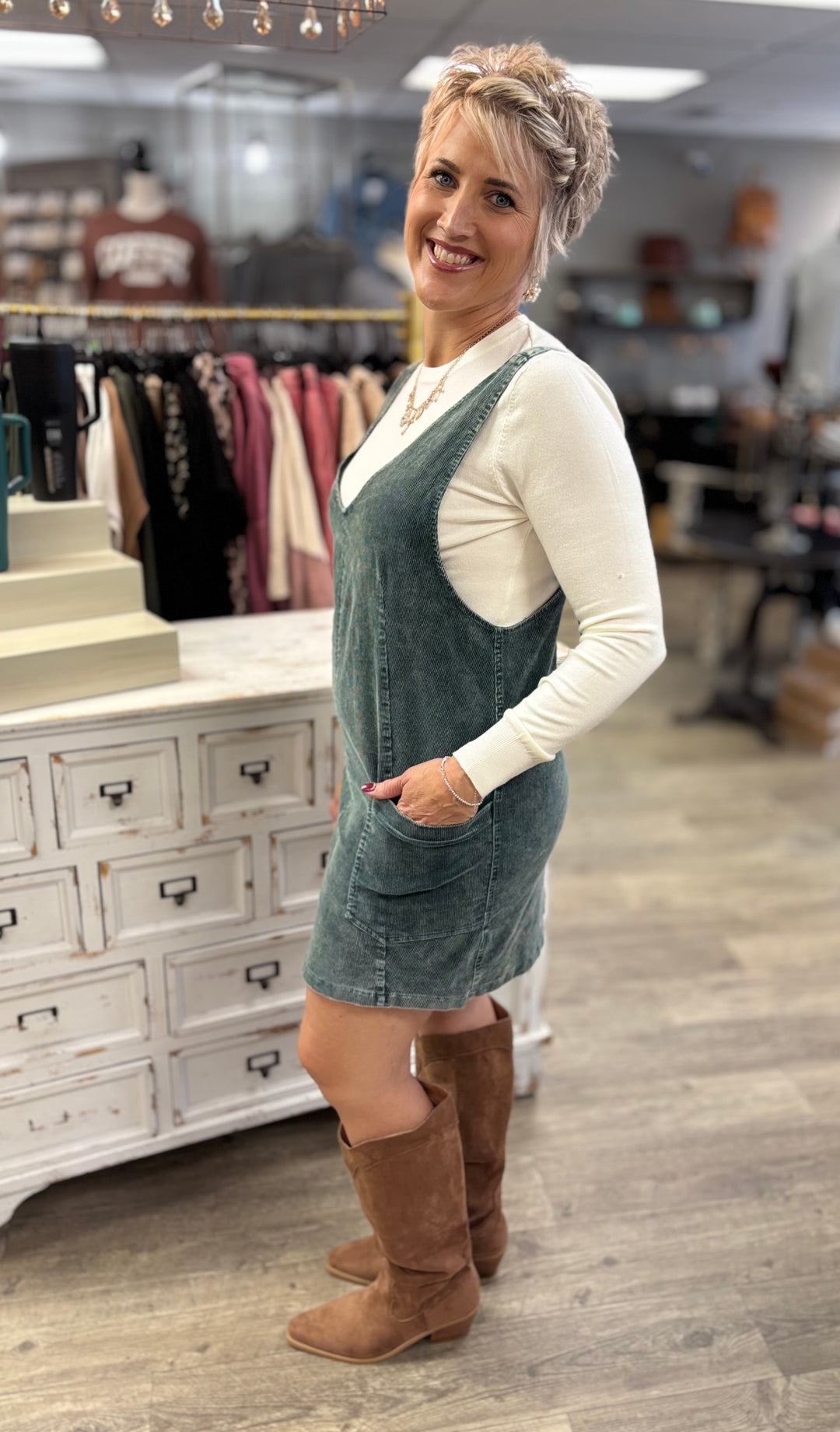 The Corinne Corduroy Dress-Dresses-Hem & Thread-Evergreen Boutique, Women’s Fashion Boutique in Santa Claus, Indiana