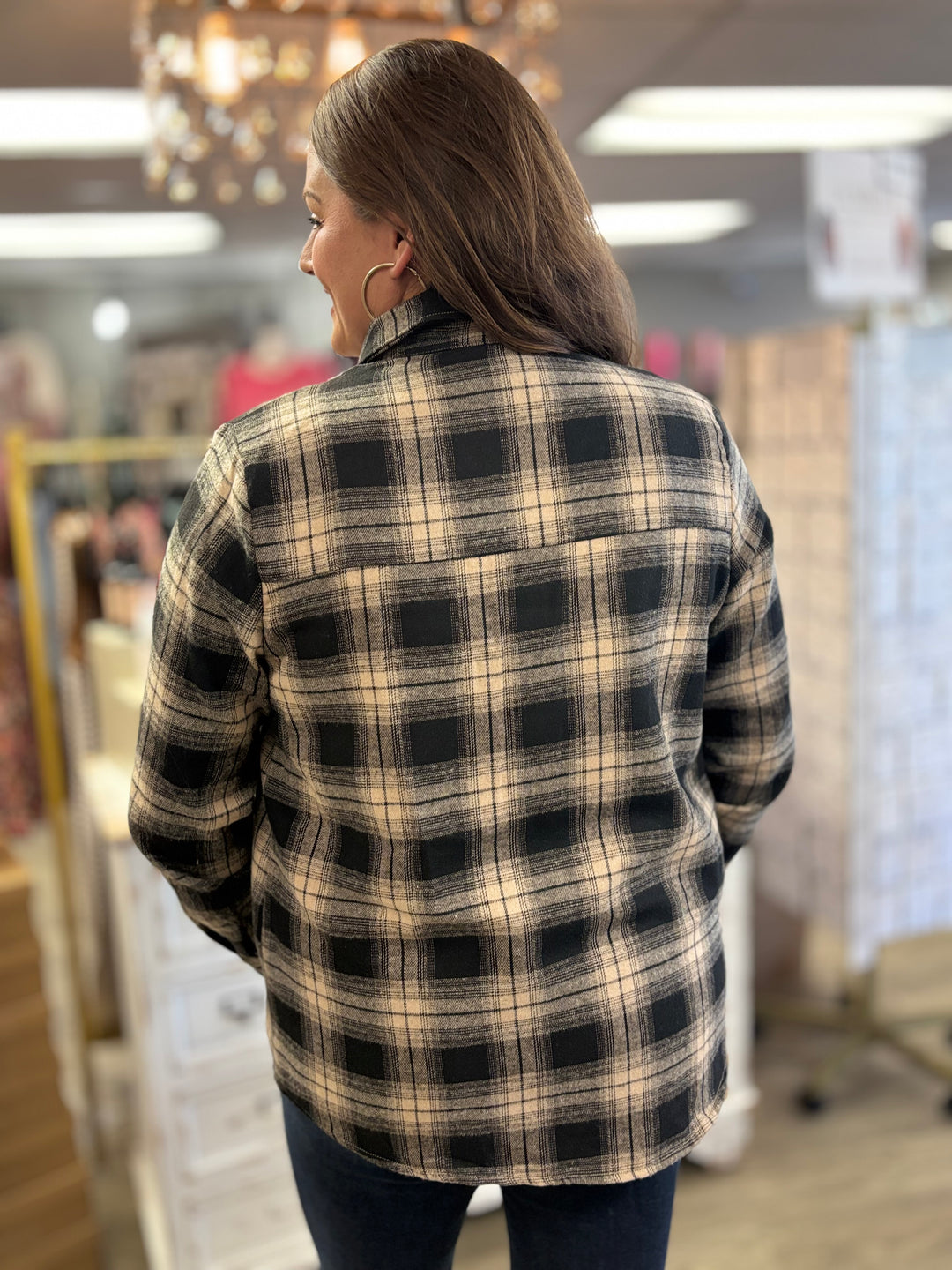 The Retro Plaid Button Down Shacket-Tops-Kentce-Evergreen Boutique, Women’s Fashion Boutique in Santa Claus, Indiana