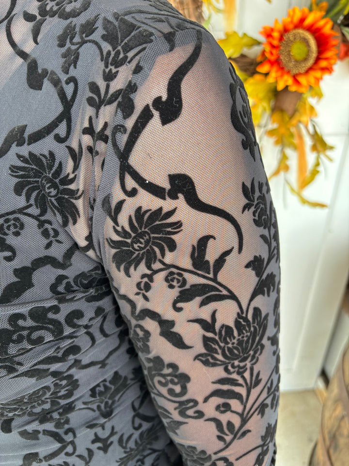 Floral Velvet Sheer Top-Tops-Zutter-Evergreen Boutique, Women’s Fashion Boutique in Santa Claus, Indiana
