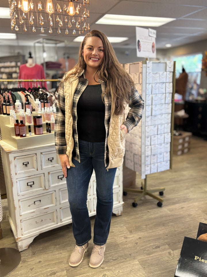 The Retro Plaid Button Down Shacket-Tops-Kentce-Evergreen Boutique, Women’s Fashion Boutique in Santa Claus, Indiana