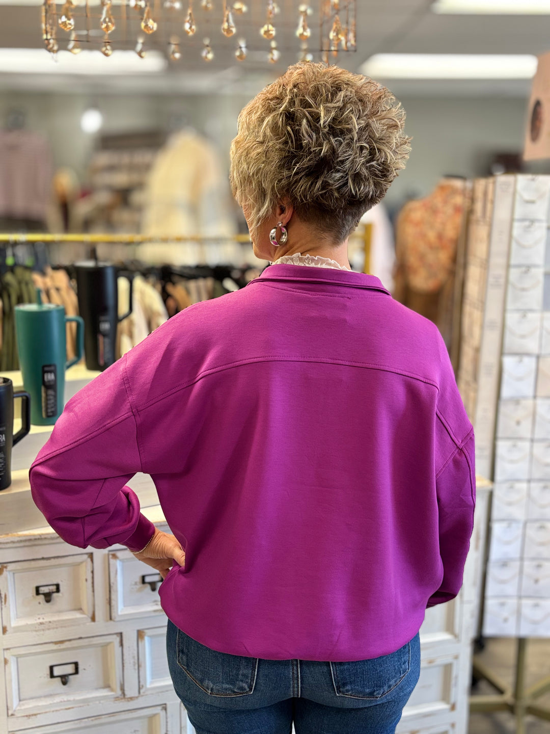 Zenana Easy Does It Half Zip Scuba Pullover-Tops-zENANA-Evergreen Boutique, Women’s Fashion Boutique in Santa Claus, Indiana