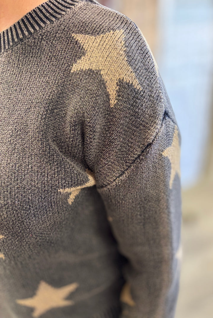 Vintage Washed Star Sweater-Tops-So Me-Evergreen Boutique, Women’s Fashion Boutique in Santa Claus, Indiana