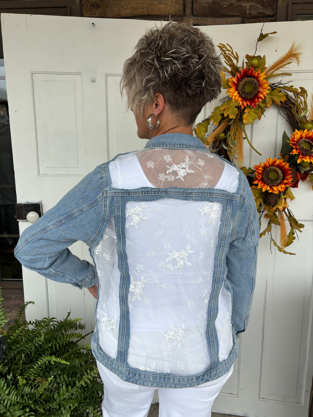 The Rosalie Lace and Denim Jacket-Jackets-Davi & Dani-Evergreen Boutique, Women’s Fashion Boutique in Santa Claus, Indiana
