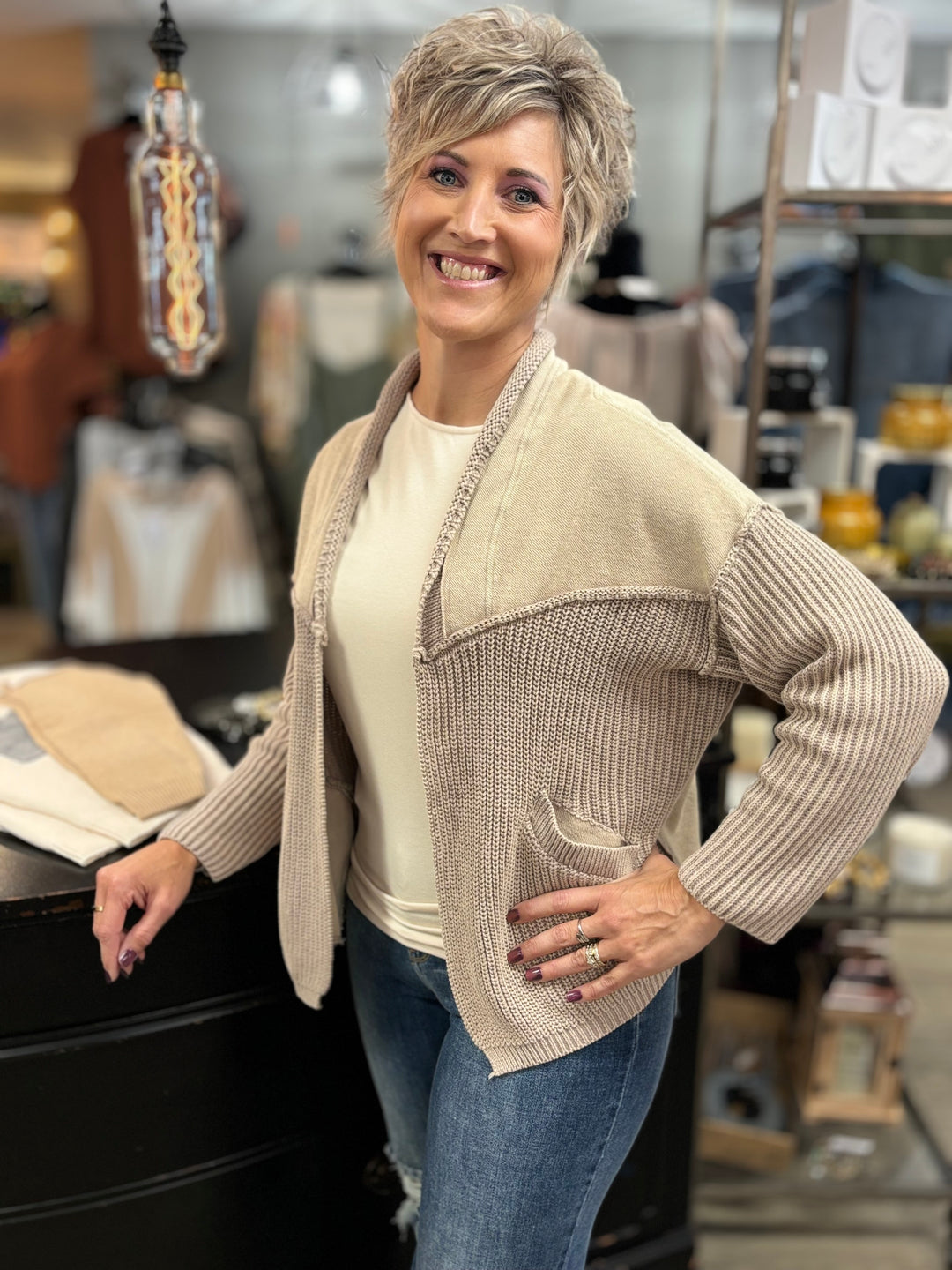 Celeste Washed Cable Knit Cardigan-Cardigans-Heyson-Evergreen Boutique, Women’s Fashion Boutique in Santa Claus, Indiana