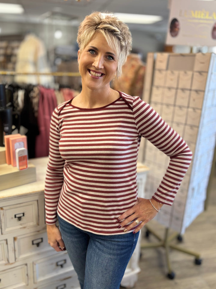 Merry Moments Striped Top-Tops-Staccato-Evergreen Boutique, Women’s Fashion Boutique in Santa Claus, Indiana