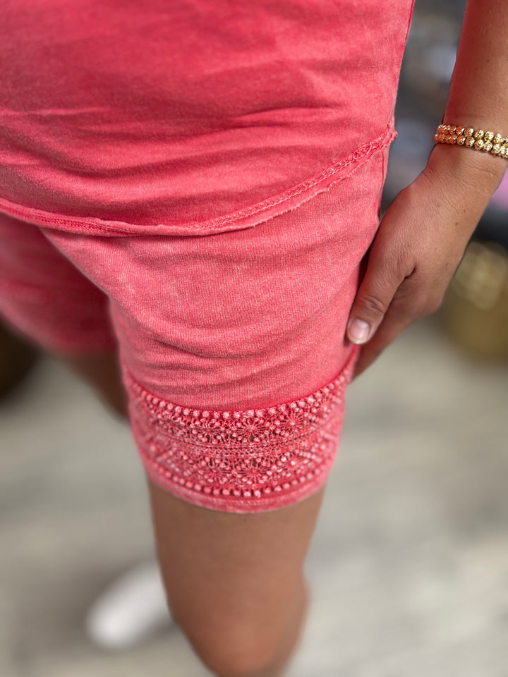 Sangria Sunset Mineral Washed Shorts-Bottoms-J. Her-Evergreen Boutique, Women’s Fashion Boutique in Santa Claus, Indiana