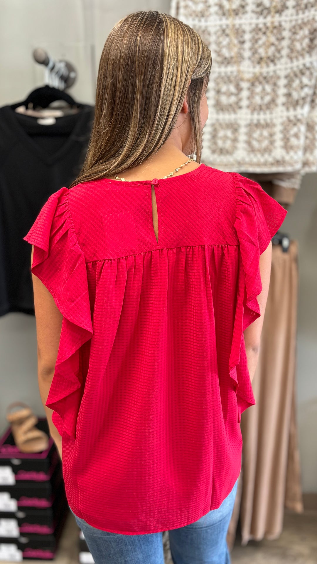 Ruby Jacquard Blouse-Short Sleeves-Doe and Rae-Evergreen Boutique, Women’s Fashion Boutique in Santa Claus, Indiana