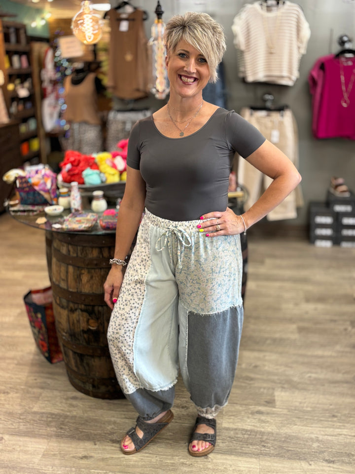 Contrast Patchwork Detail Pants by POL-Evergreen Boutique-Evergreen Boutique, Women’s Fashion Boutique in Santa Claus, Indiana