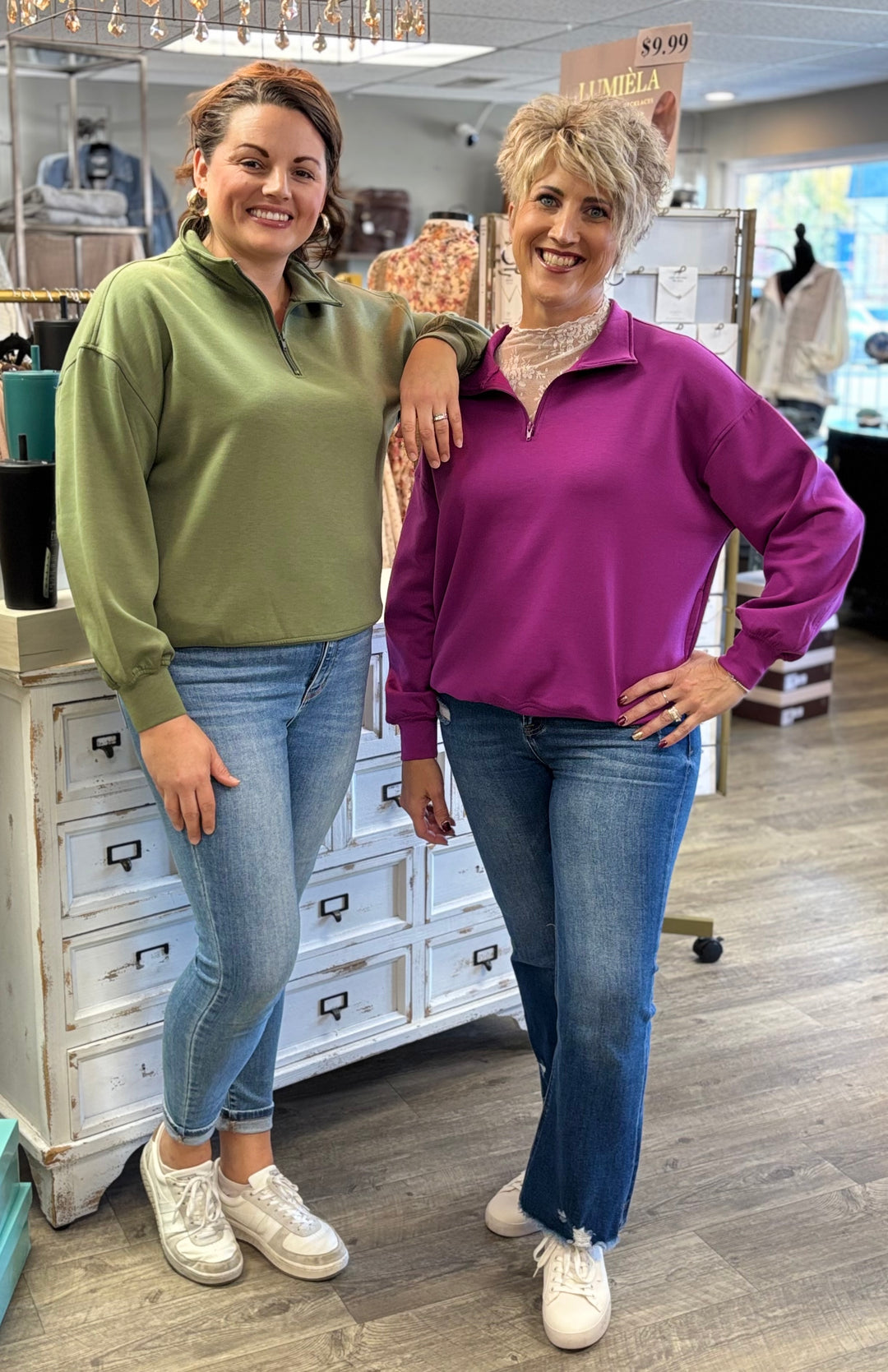 Zenana Easy Does It Half Zip Scuba Pullover-Tops-zENANA-Evergreen Boutique, Women’s Fashion Boutique in Santa Claus, Indiana