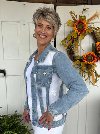 The Rosalie Lace and Denim Jacket-Jackets-Davi & Dani-Evergreen Boutique, Women’s Fashion Boutique in Santa Claus, Indiana