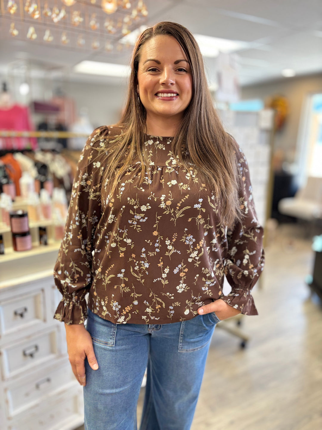 Brown Sugar Blooms Floral Top-Tops-Staccato-Evergreen Boutique, Women’s Fashion Boutique in Santa Claus, Indiana