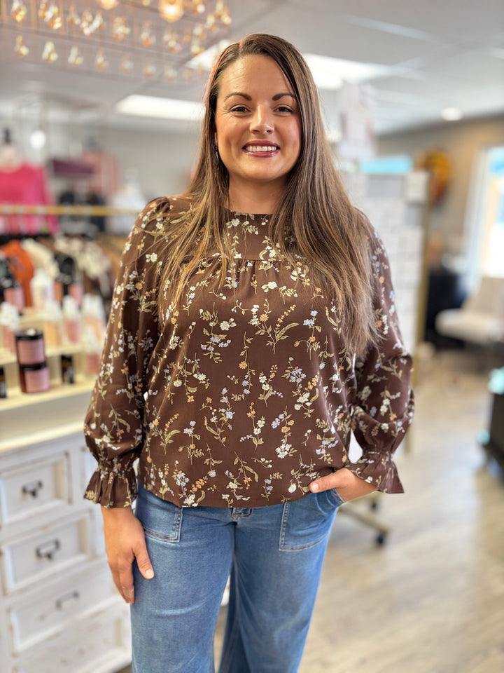 Brown Sugar Blooms Floral Top-Tops-Staccato-Evergreen Boutique, Women’s Fashion Boutique in Santa Claus, Indiana