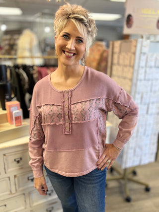 Morning Brew Thermal Mix Print Top-Tops-Easel-Evergreen Boutique, Women’s Fashion Boutique in Santa Claus, Indiana