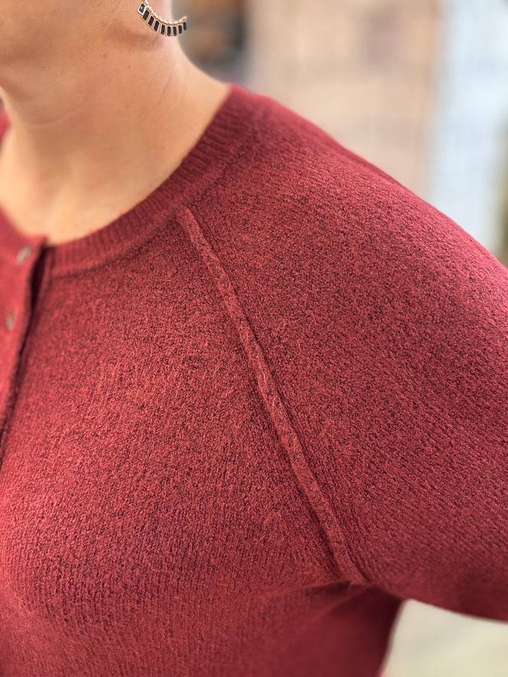 Raglan Sleeve Henley Relaxed Sweater-Tops-Blu Pepper-Evergreen Boutique, Women’s Fashion Boutique in Santa Claus, Indiana