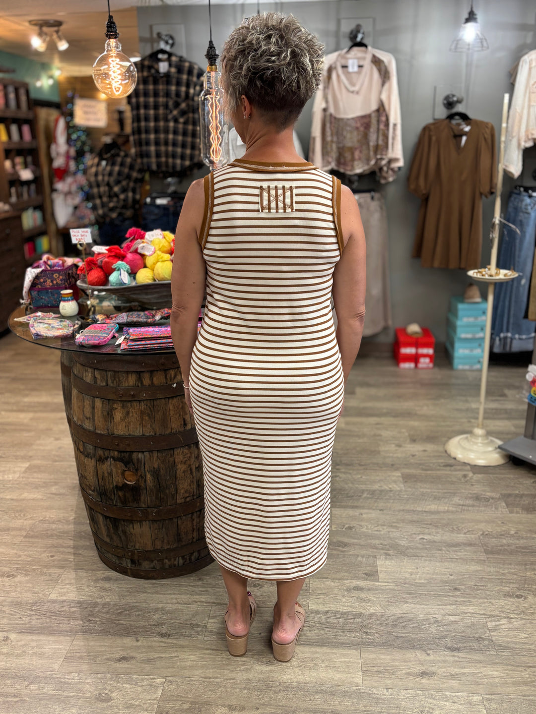 Caramel Glow Striped Maxi Dress-Dresses-Blu Pepper-Evergreen Boutique, Women’s Fashion Boutique in Santa Claus, Indiana