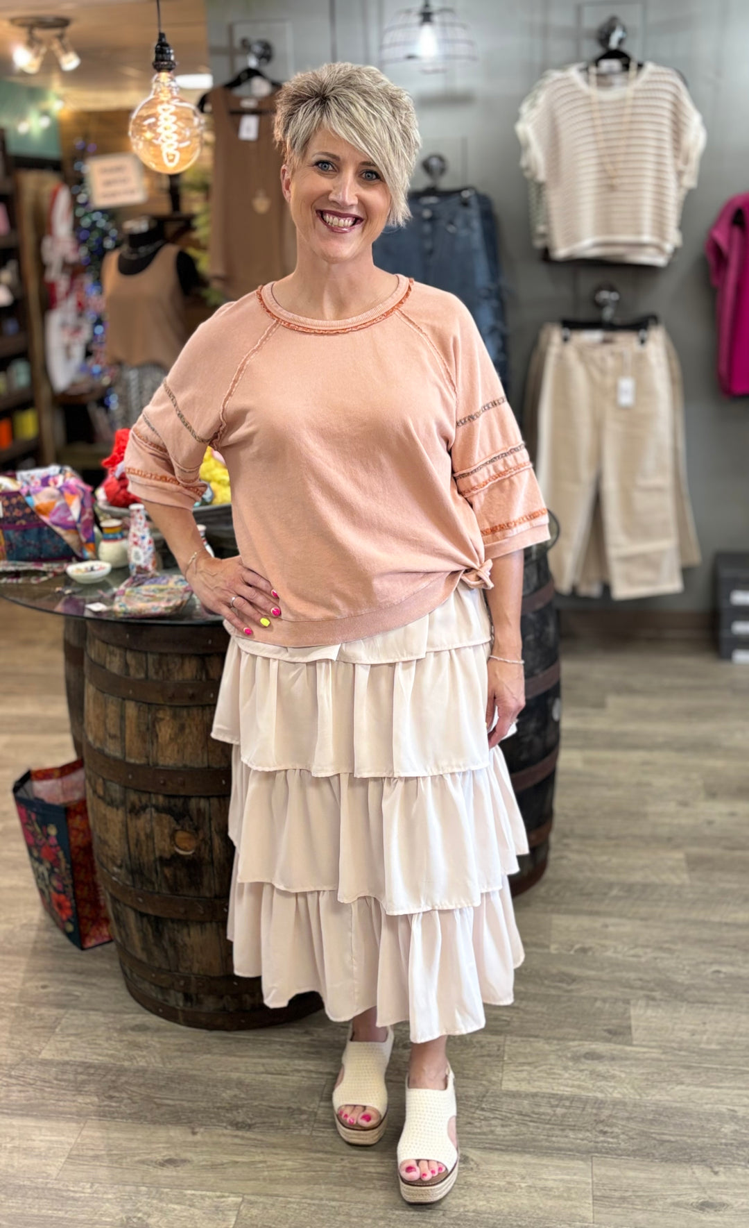 Indie Rose Contrast Floral Trim Top-Tops-MITTOSHOP-Evergreen Boutique, Women’s Fashion Boutique in Santa Claus, Indiana