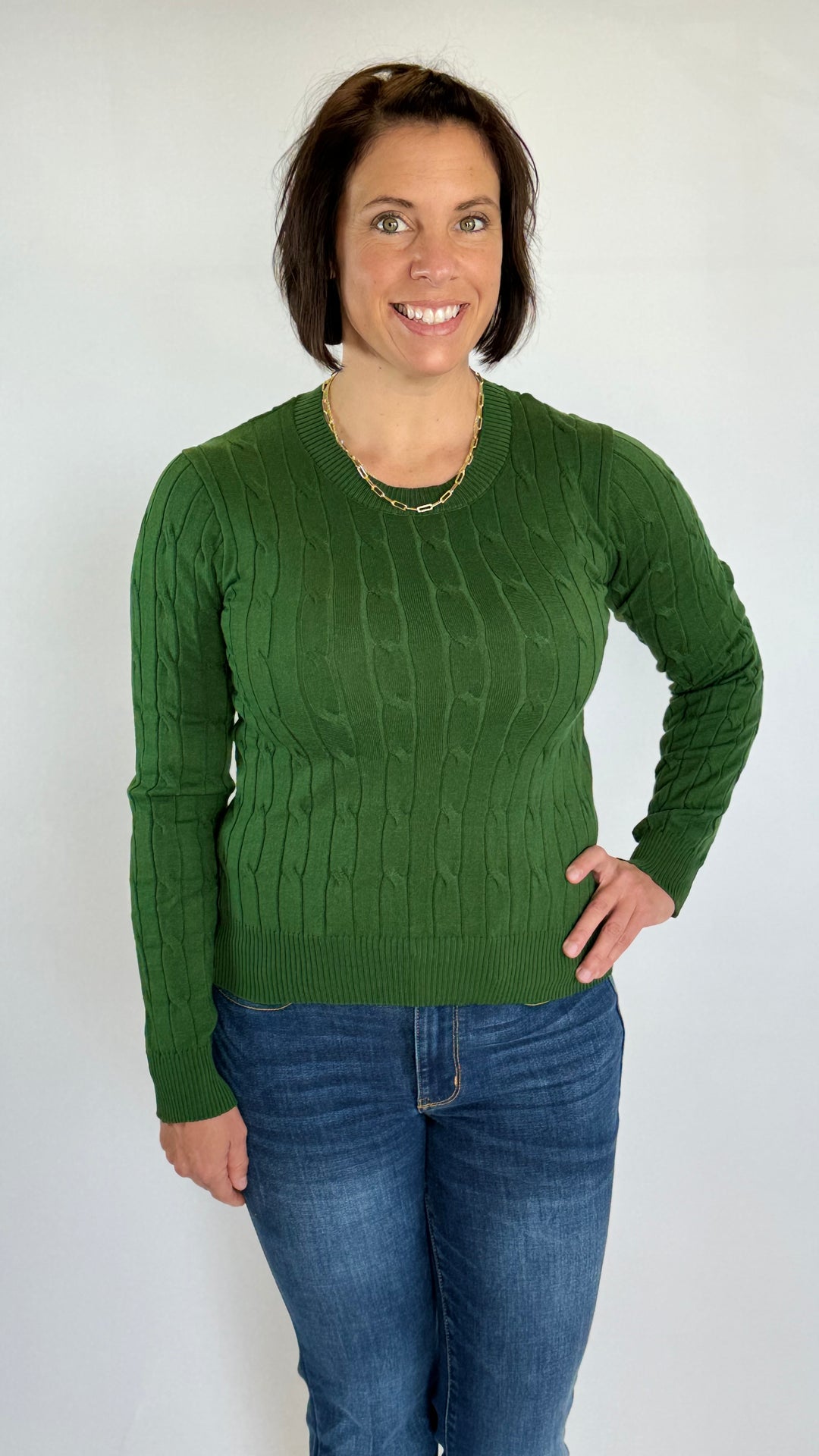 Cable Knit Sweater-Sweaters-Active Basic-Evergreen Boutique, Women’s Fashion Boutique in Santa Claus, Indiana