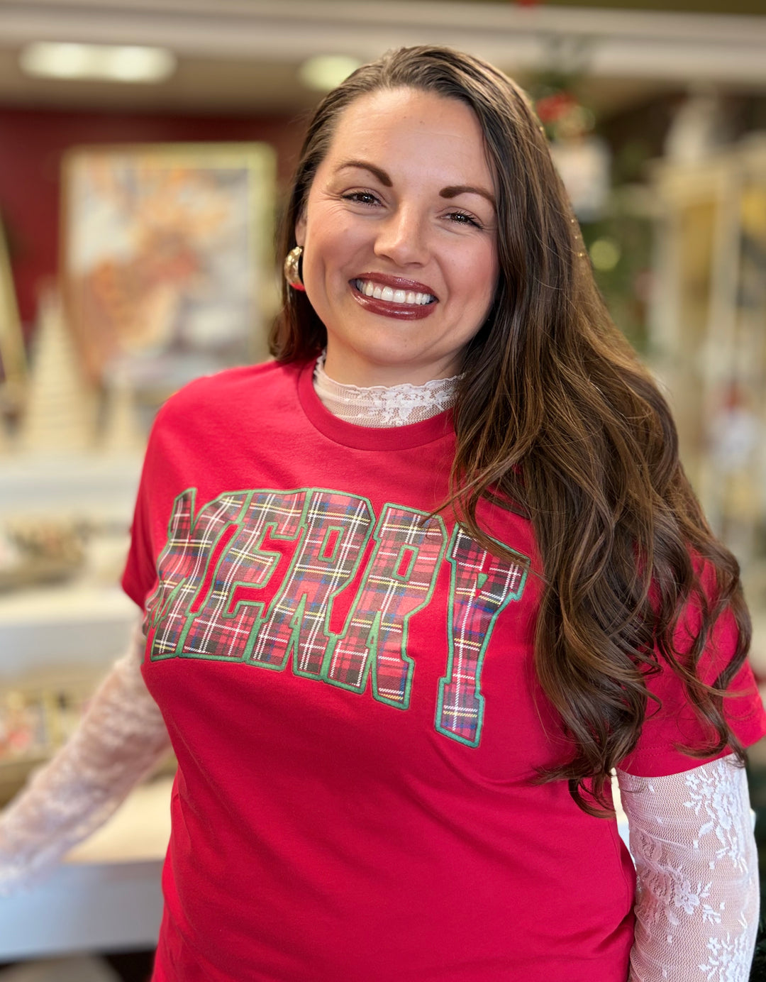 Merry Plaid Graphic Tee-Graphic Tees-Fox and Owl Apparel-Evergreen Boutique, Women’s Fashion Boutique in Santa Claus, Indiana
