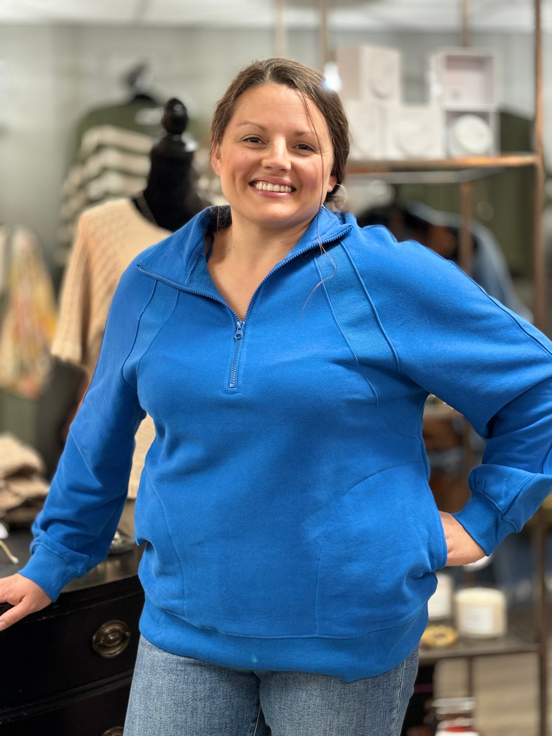 The Zoey Half Zip Sweatshirt-Sweatshirts-VERY J-Evergreen Boutique, Women’s Fashion Boutique in Santa Claus, Indiana