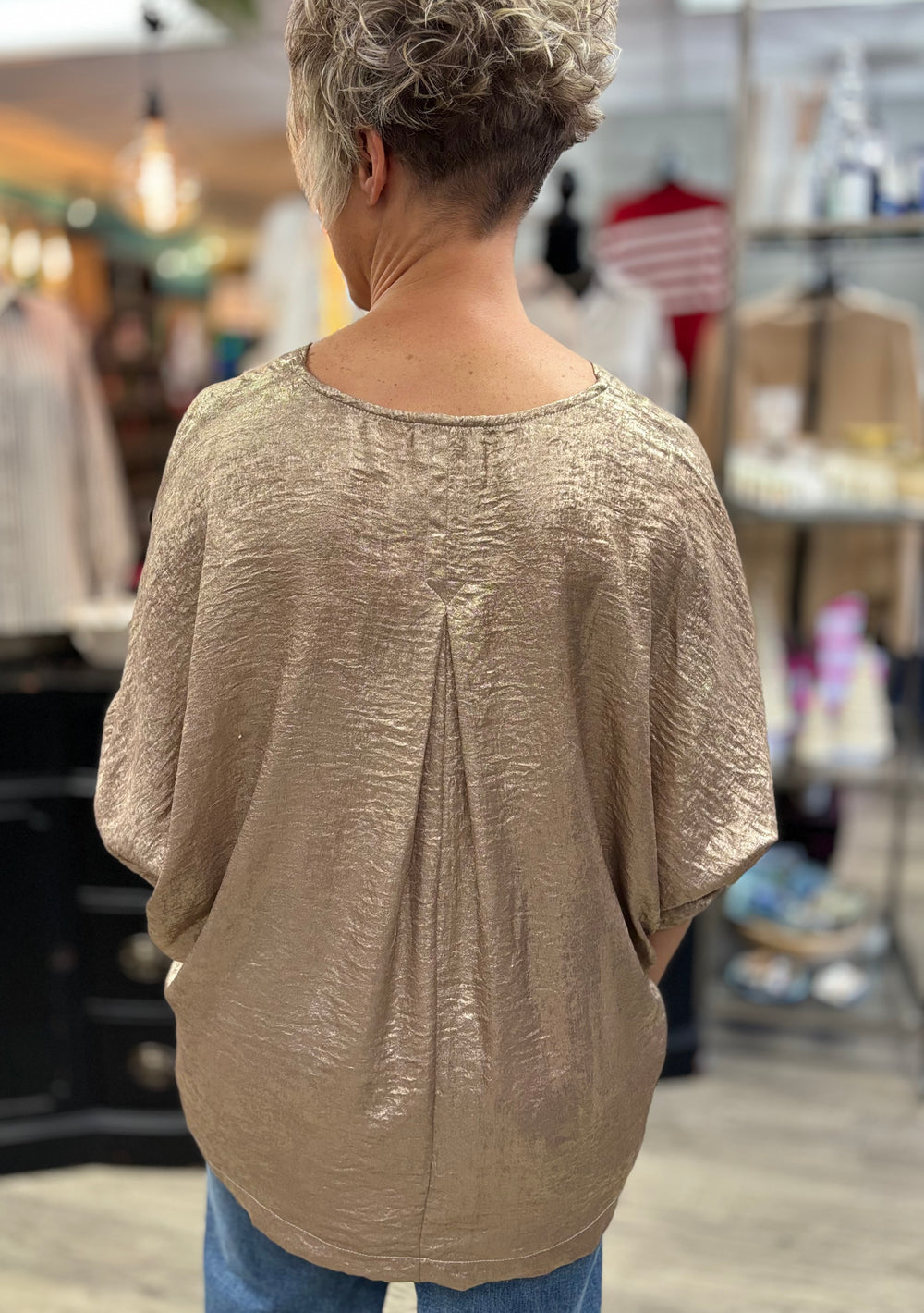 Glimmer Metallic Top-Tops-Umgee-Evergreen Boutique, Women’s Fashion Boutique in Santa Claus, Indiana