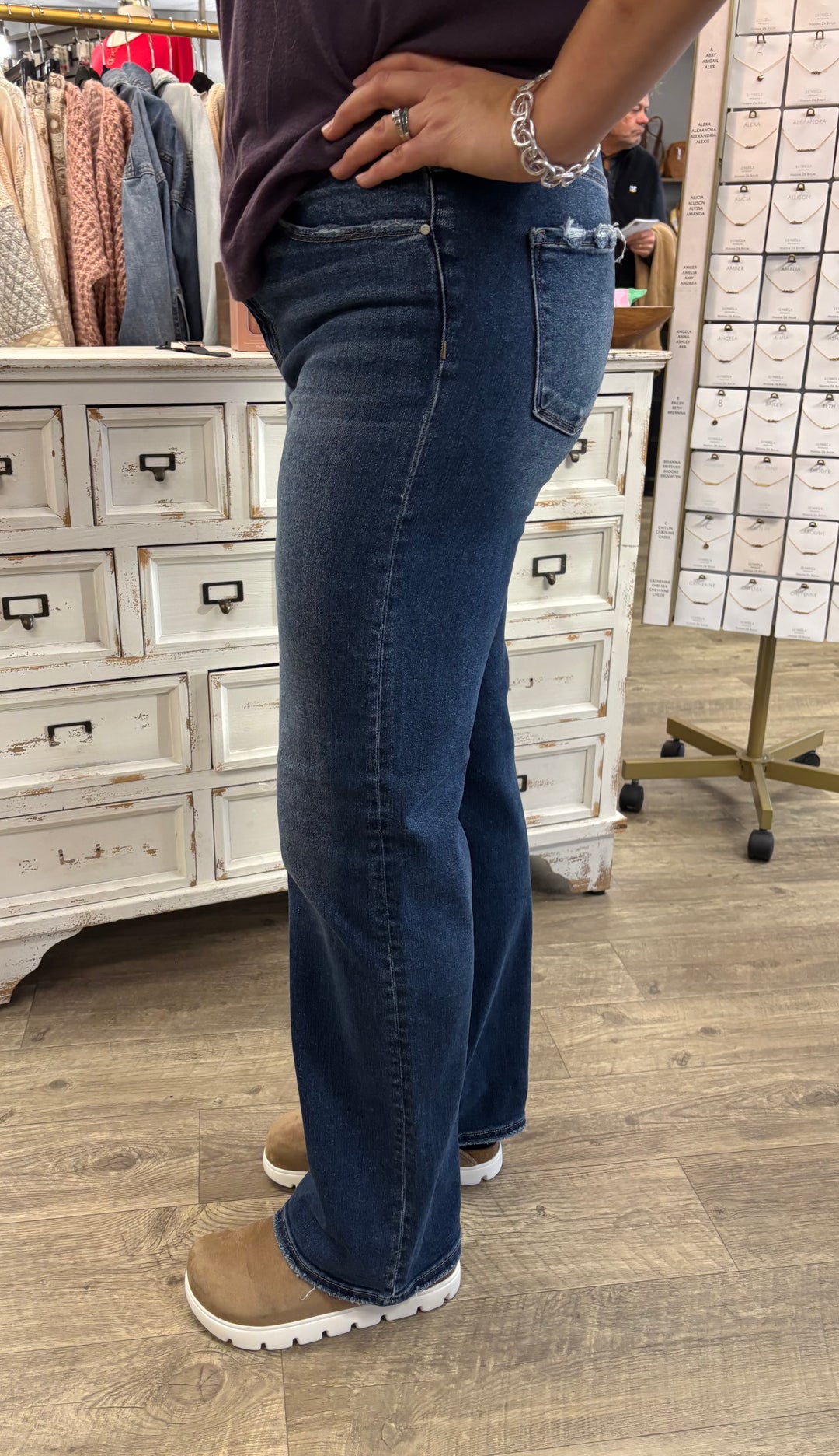 Risen High Waist Straight Leg Jeans
