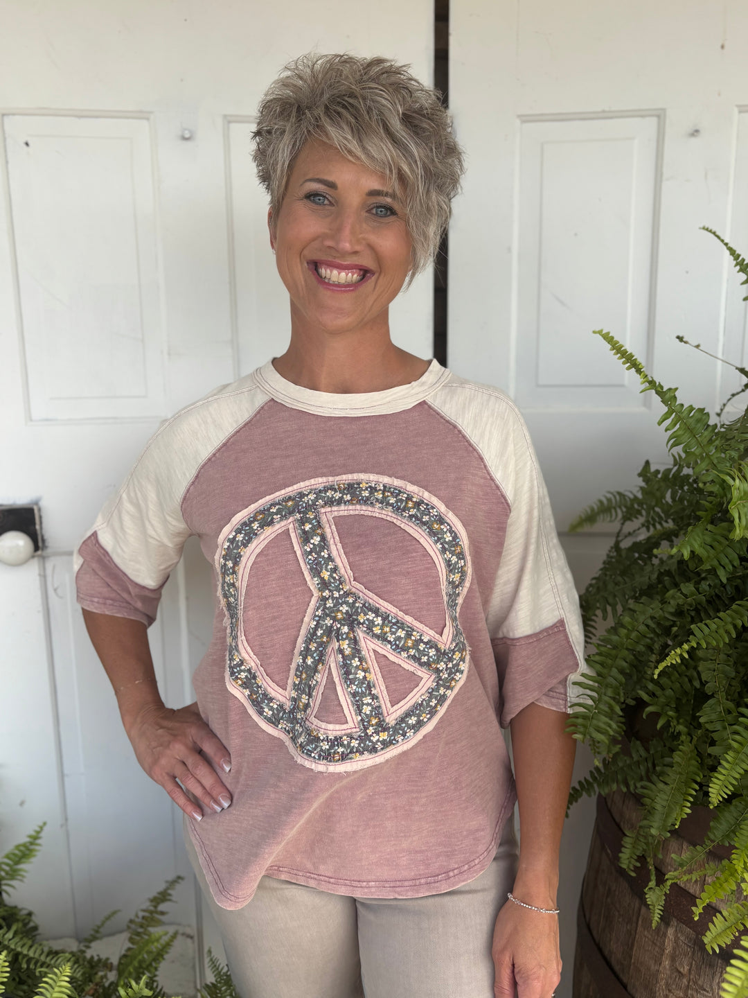 Flower Child Floral Peace Top-Tops-Mittoshop-Evergreen Boutique, Women’s Fashion Boutique in Santa Claus, Indiana