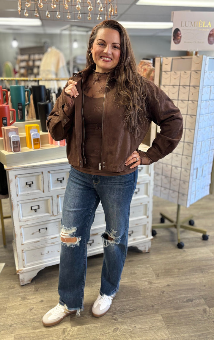 Cafe Sweets Suede Collar Jacket