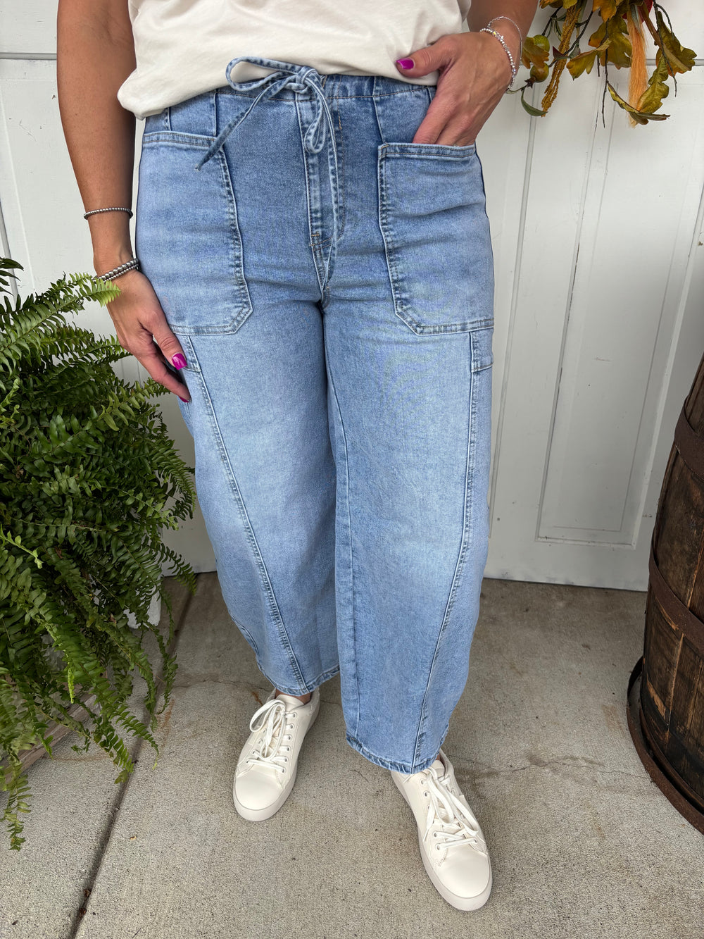 Deja Vu Barrel Jeans-Bottoms-Kentce-Evergreen Boutique, Women’s Fashion Boutique in Santa Claus, Indiana