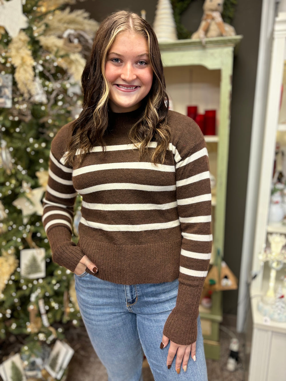 The Noel Stripe Sweater-Tops-LA MIEL-Evergreen Boutique, Women’s Fashion Boutique in Santa Claus, Indiana