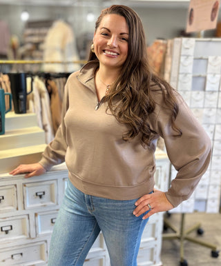 Hit Replay Half Zip Scuba Pullover by Zenana-Tops-Zenana-Evergreen Boutique, Women’s Fashion Boutique in Santa Claus, Indiana