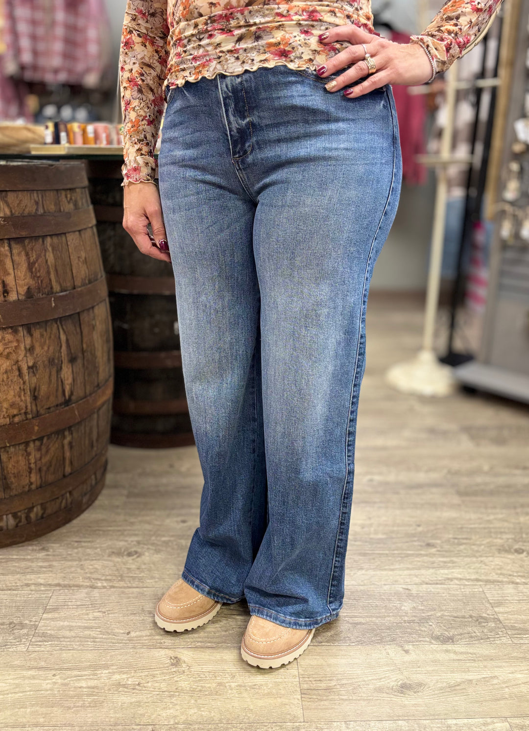 Anniewear Comfort Stretch Wide Leg Jeans-Denim-Anniewear-Evergreen Boutique, Women’s Fashion Boutique in Santa Claus, Indiana
