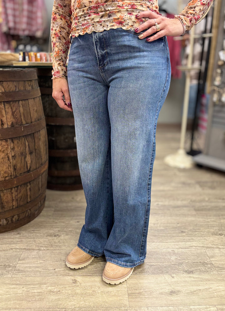 Anniewear Comfort Stretch Wide Leg Jeans-Denim-Anniewear-Evergreen Boutique, Women’s Fashion Boutique in Santa Claus, Indiana