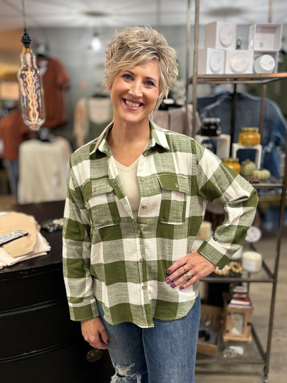 Riley Plaid Flannel-Long Sleeves-42POPS-Evergreen Boutique, Women’s Fashion Boutique in Santa Claus, Indiana