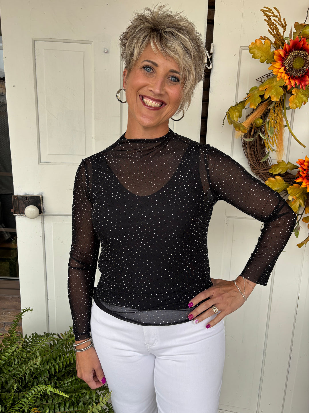 Rhinestone Cowboy Sheer Top-Tops-Zutter-Evergreen Boutique, Women’s Fashion Boutique in Santa Claus, Indiana