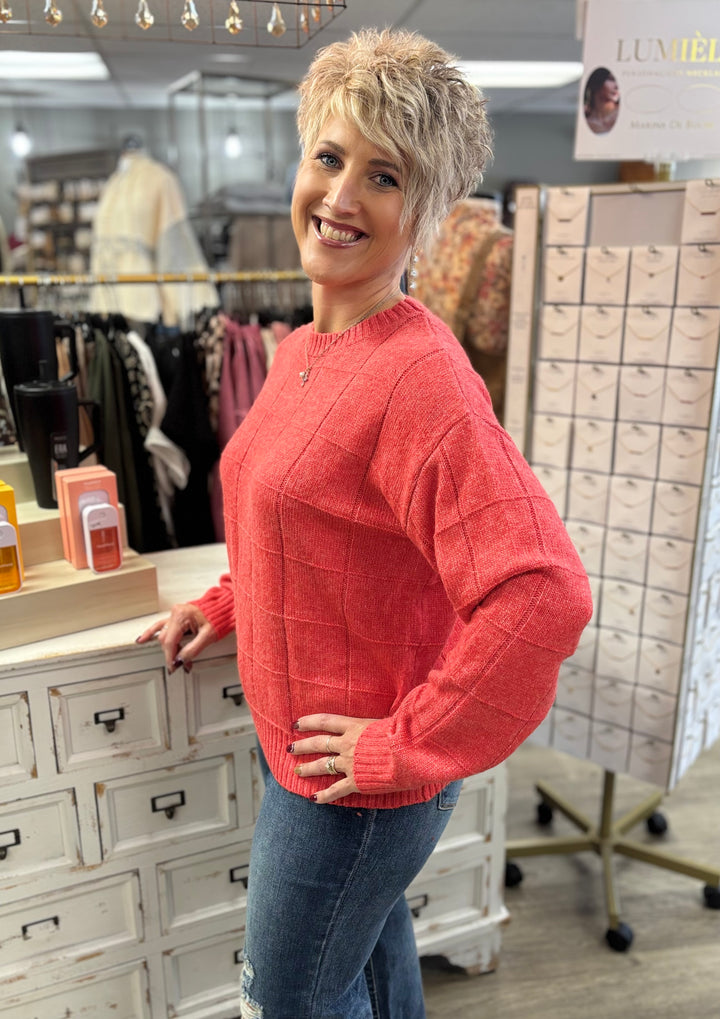 Windowpane Two Tone Knit Sweater-Tops-La Miel-Evergreen Boutique, Women’s Fashion Boutique in Santa Claus, Indiana