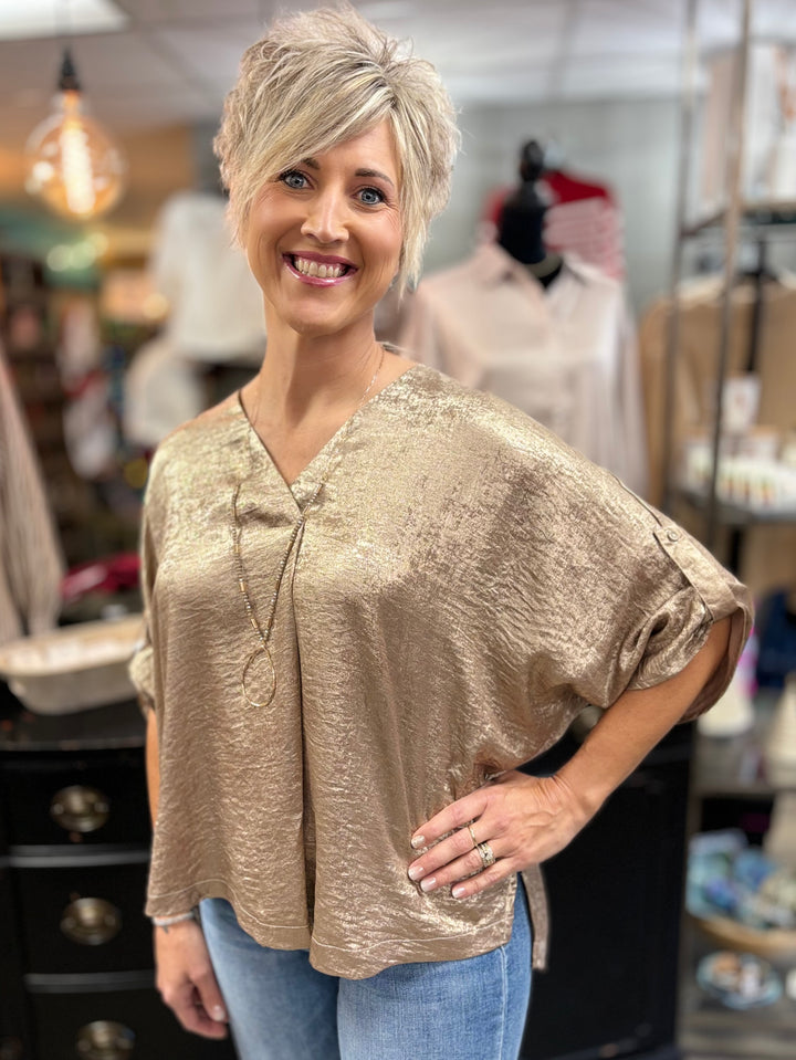 Glimmer Metallic Top-Tops-Umgee-Evergreen Boutique, Women’s Fashion Boutique in Santa Claus, Indiana